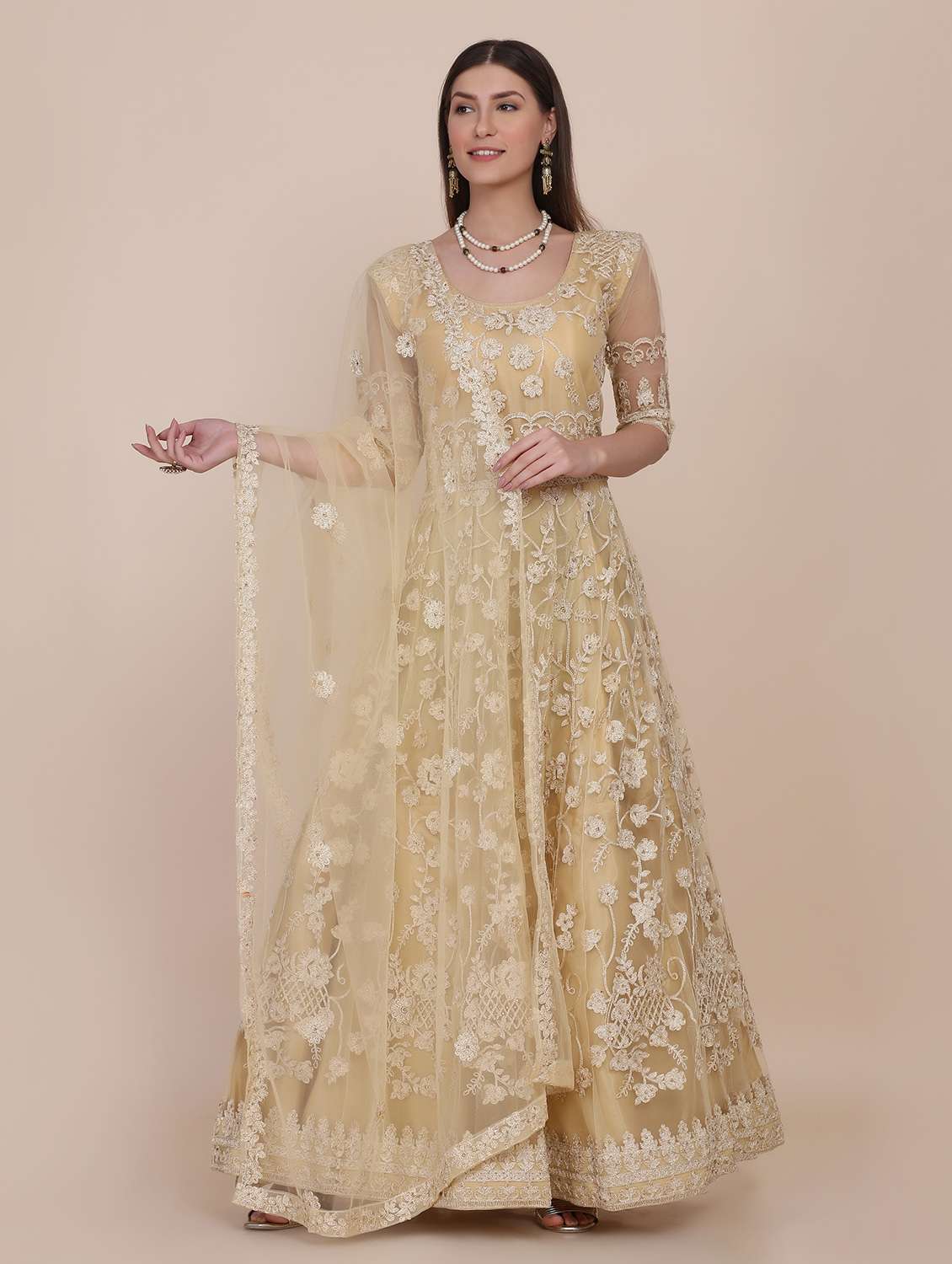 women beige self design kurta pant set - 22456776 -  Standard Image - 3