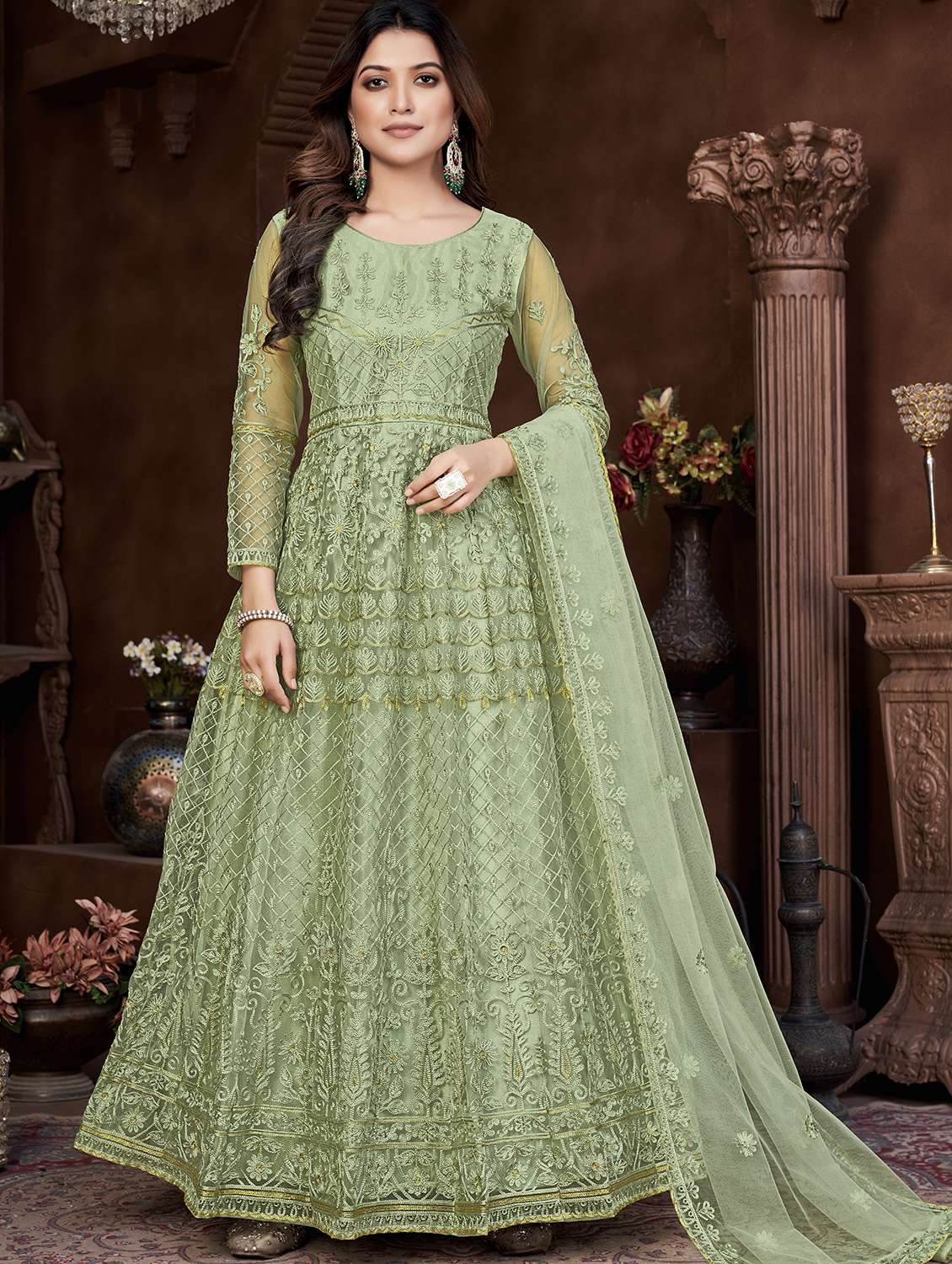 women olive kurta pant set