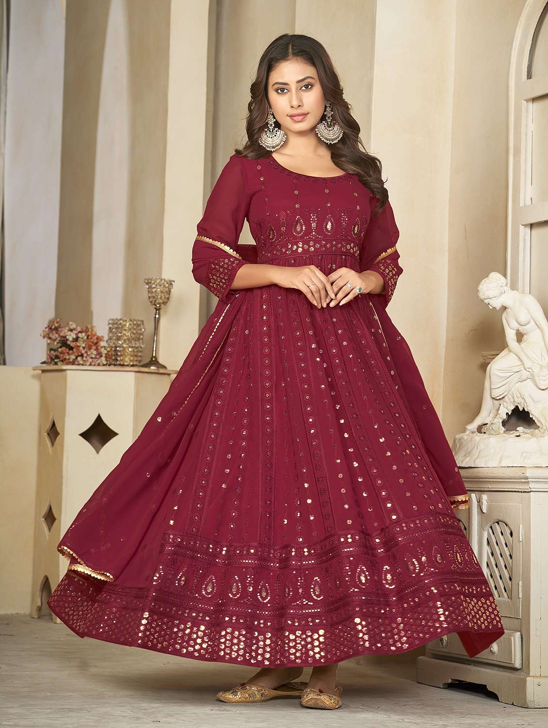 women maroon self design kurta pant set