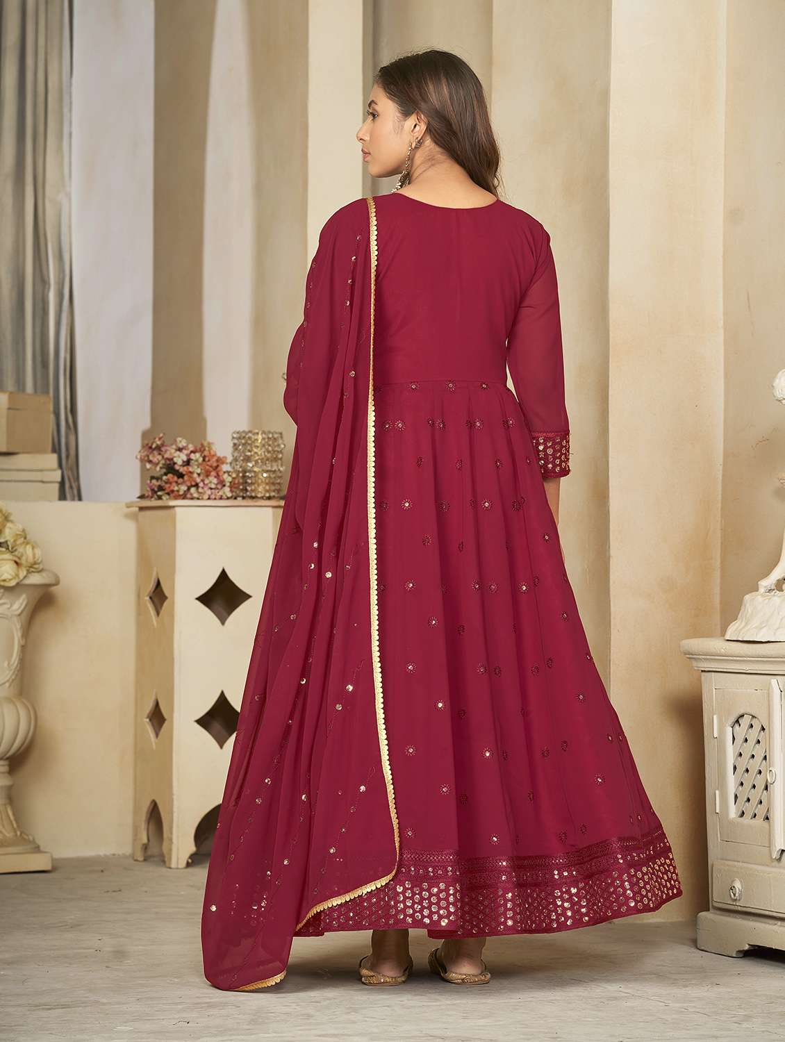 women maroon self design kurta pant set - 22456796 -  Standard Image - 3