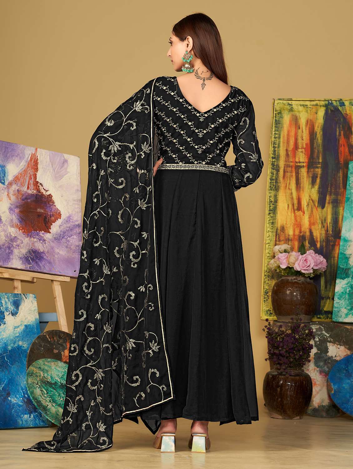 women black kurta pant set - 22456815 -  Standard Image - 3