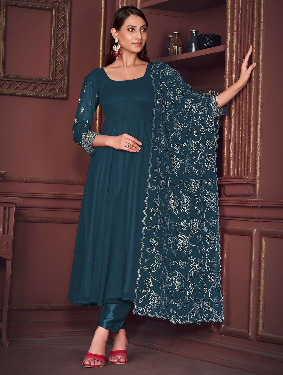 women turquoise kurta pant set