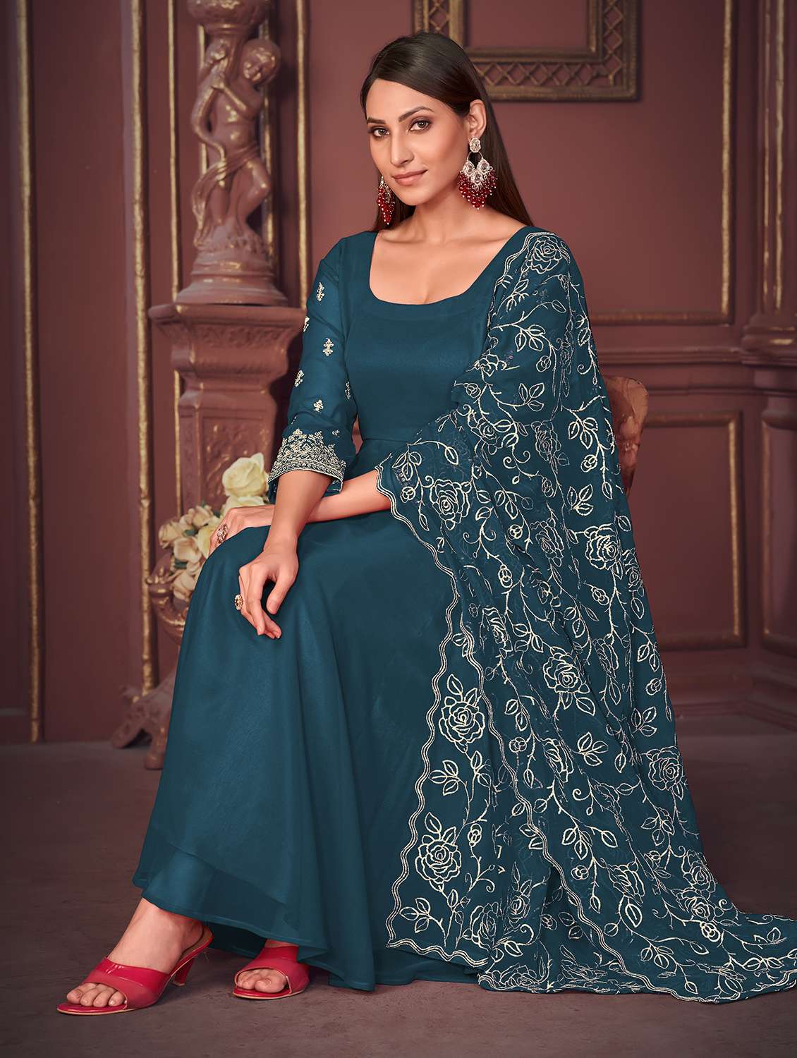 women turquoise kurta pant set - 22456837 -  Standard Image - 3