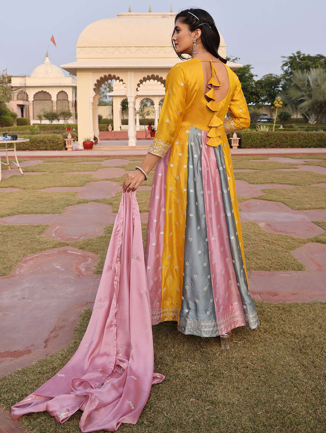 Women Solid With Work Unstitched Suit Set - 22456838 -  Standard Image - 3