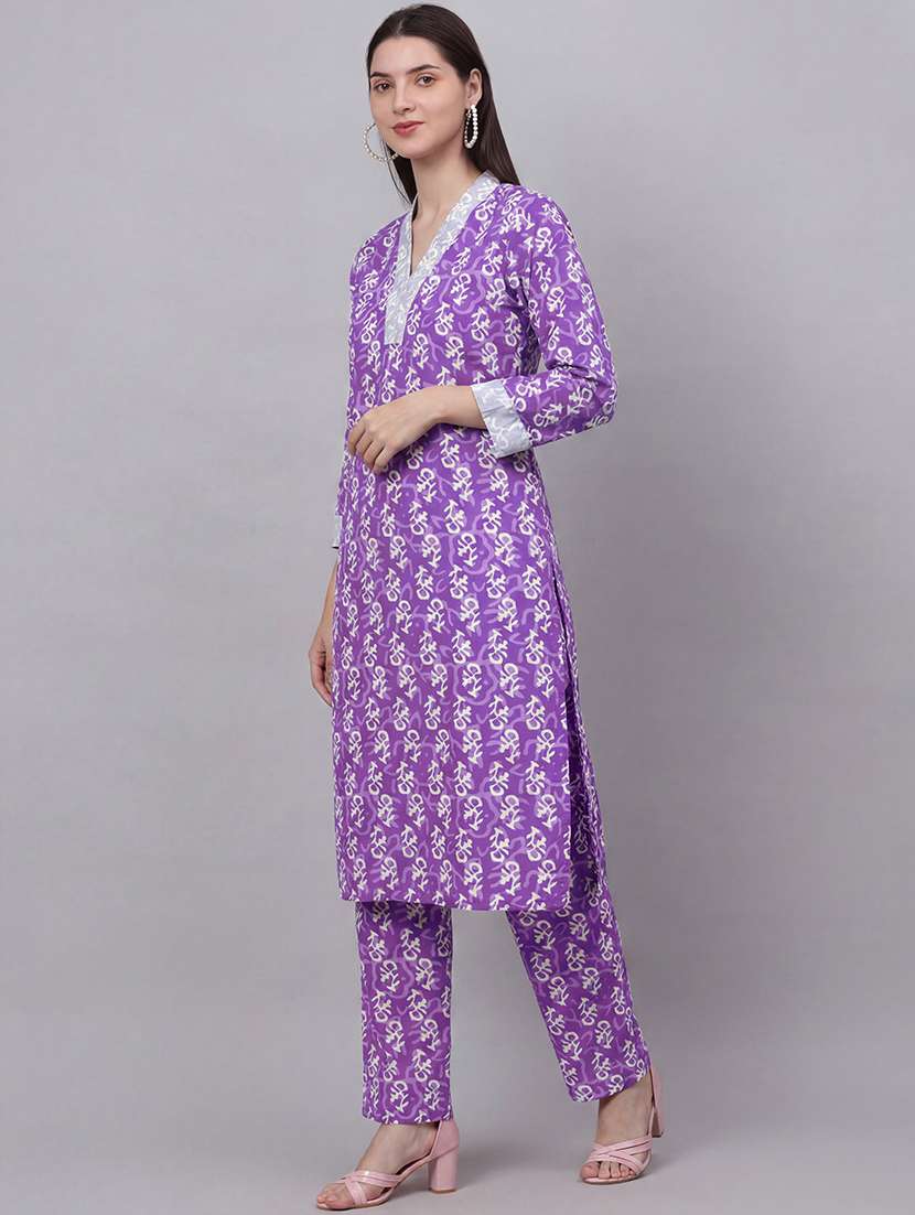 women purple self design  colored kurta pant set - 22456845 -  Standard Image - 3