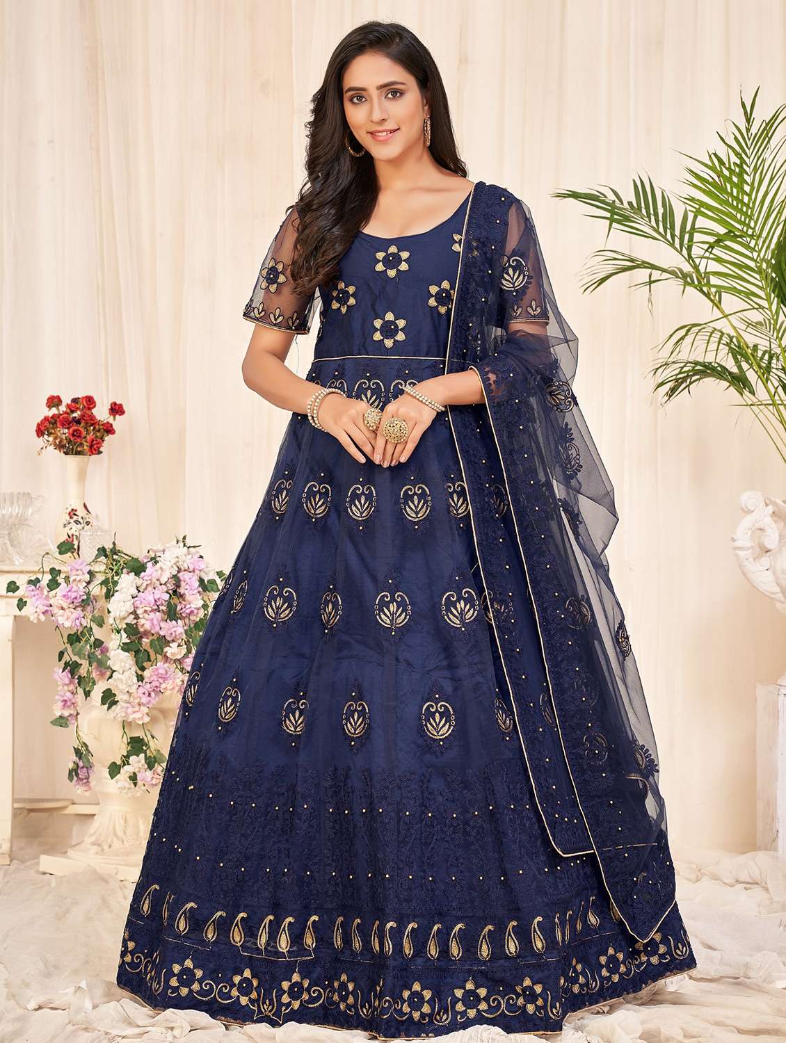 women navy blue kurta pant set