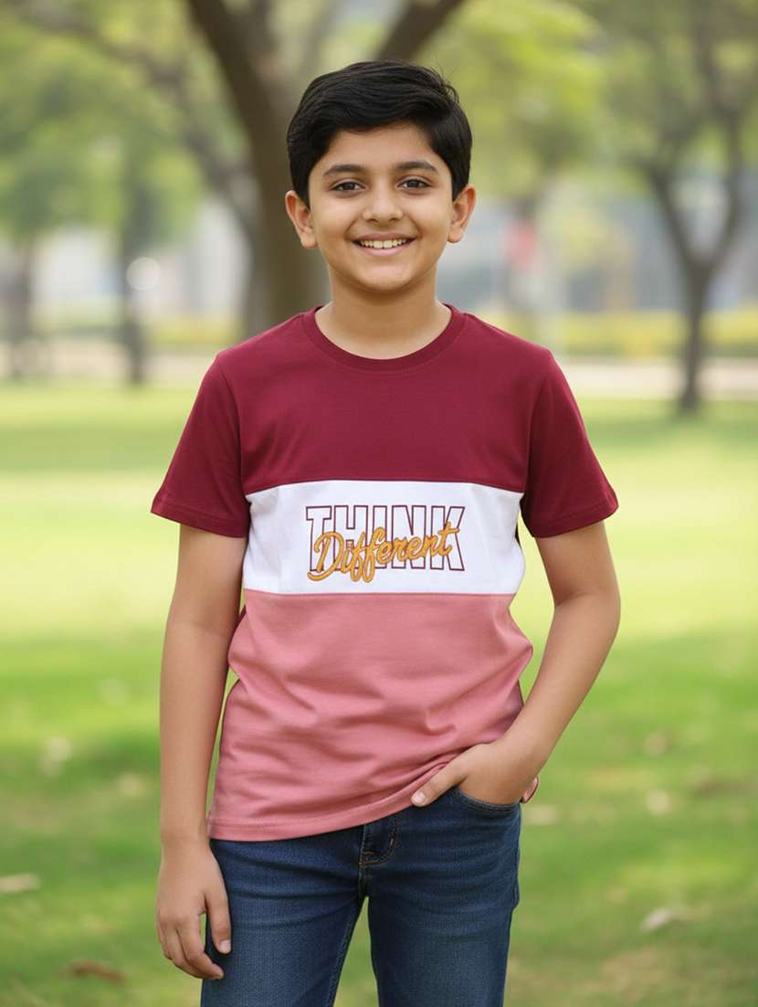 boys colourblocked round neck t-shirt