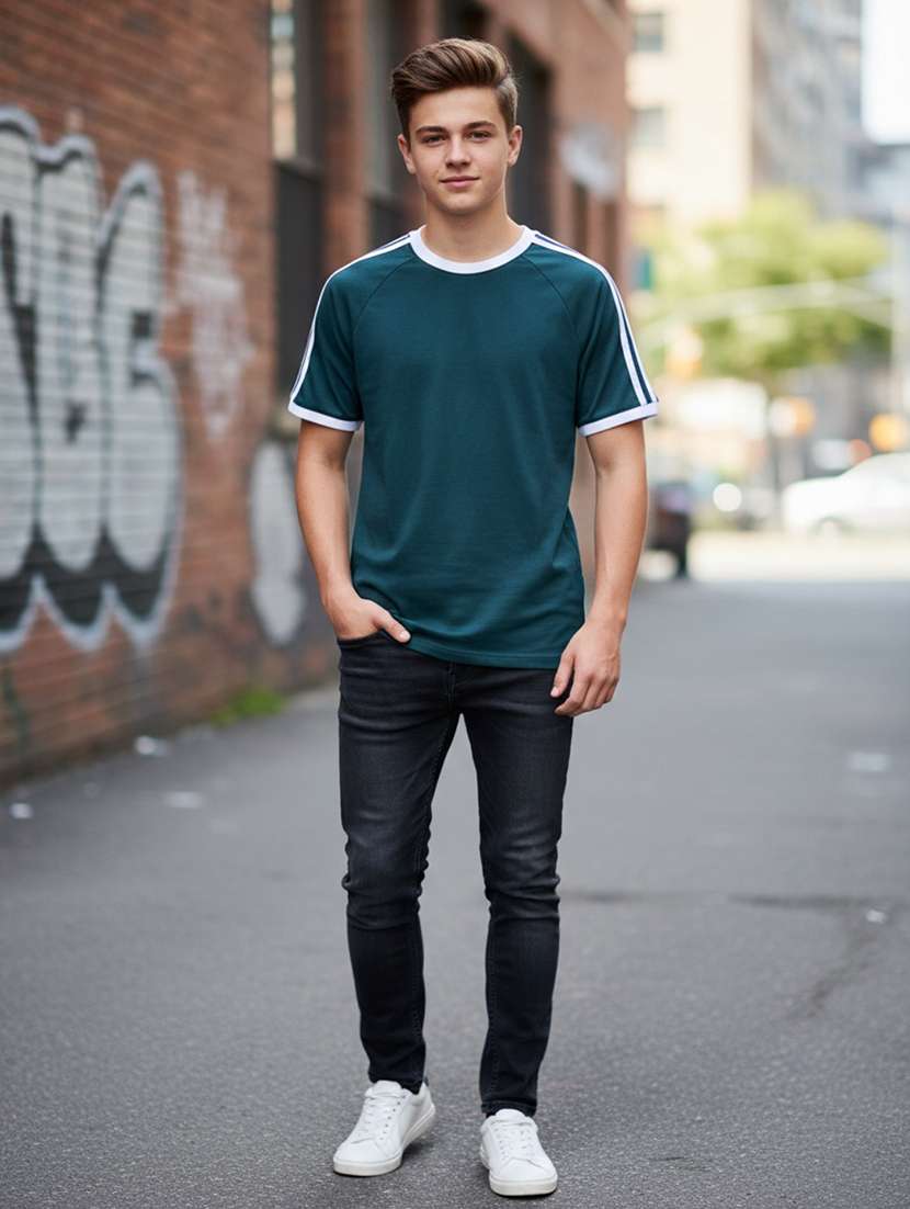 boys tapered round neck short sleeves t-shirt