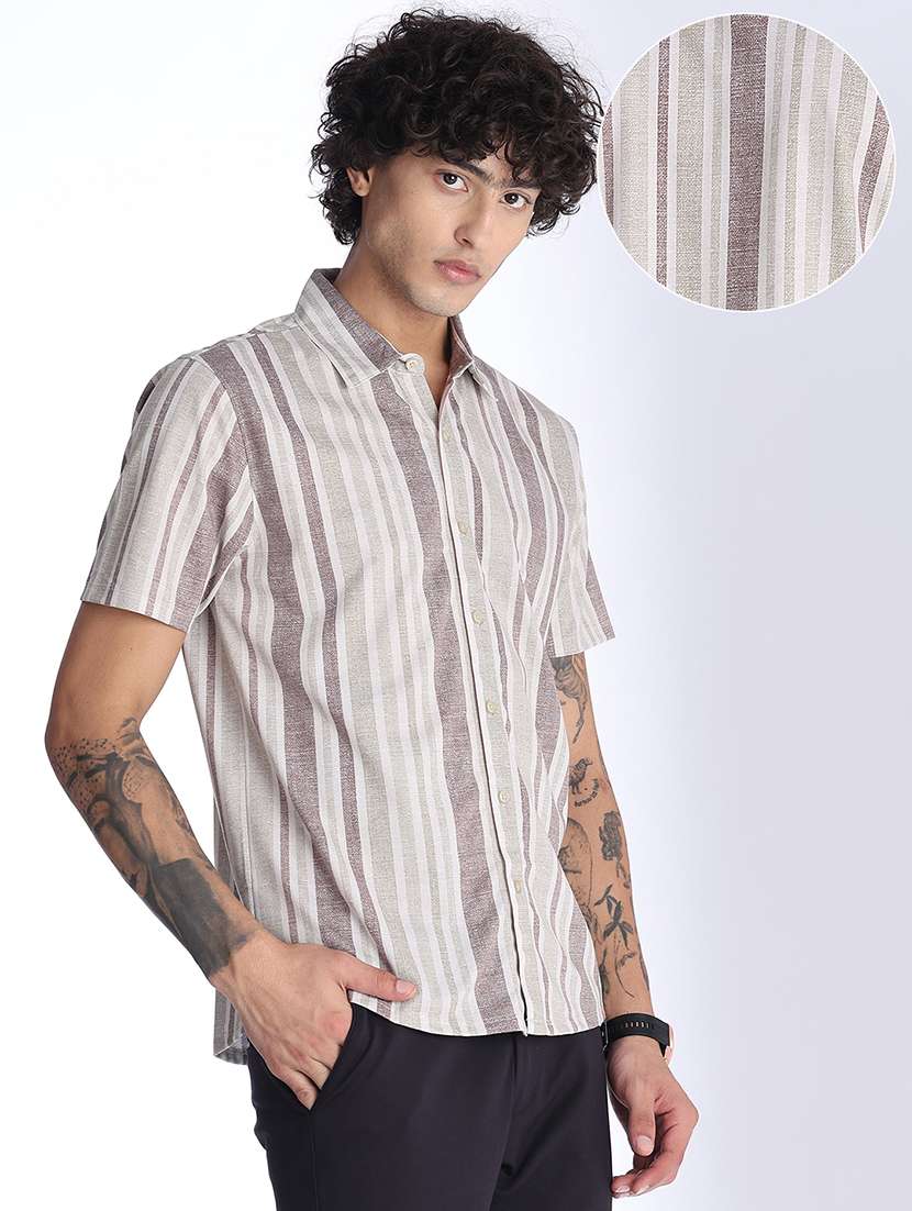 men striped short sleeve regular fit casual shirt - 22457003 -  Standard Image - 3