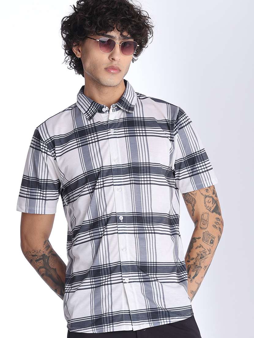 men checkered short sleeve regular fit casual shirt