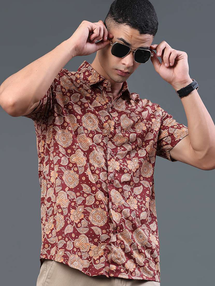 men printed short sleeve regular fit casual shirt