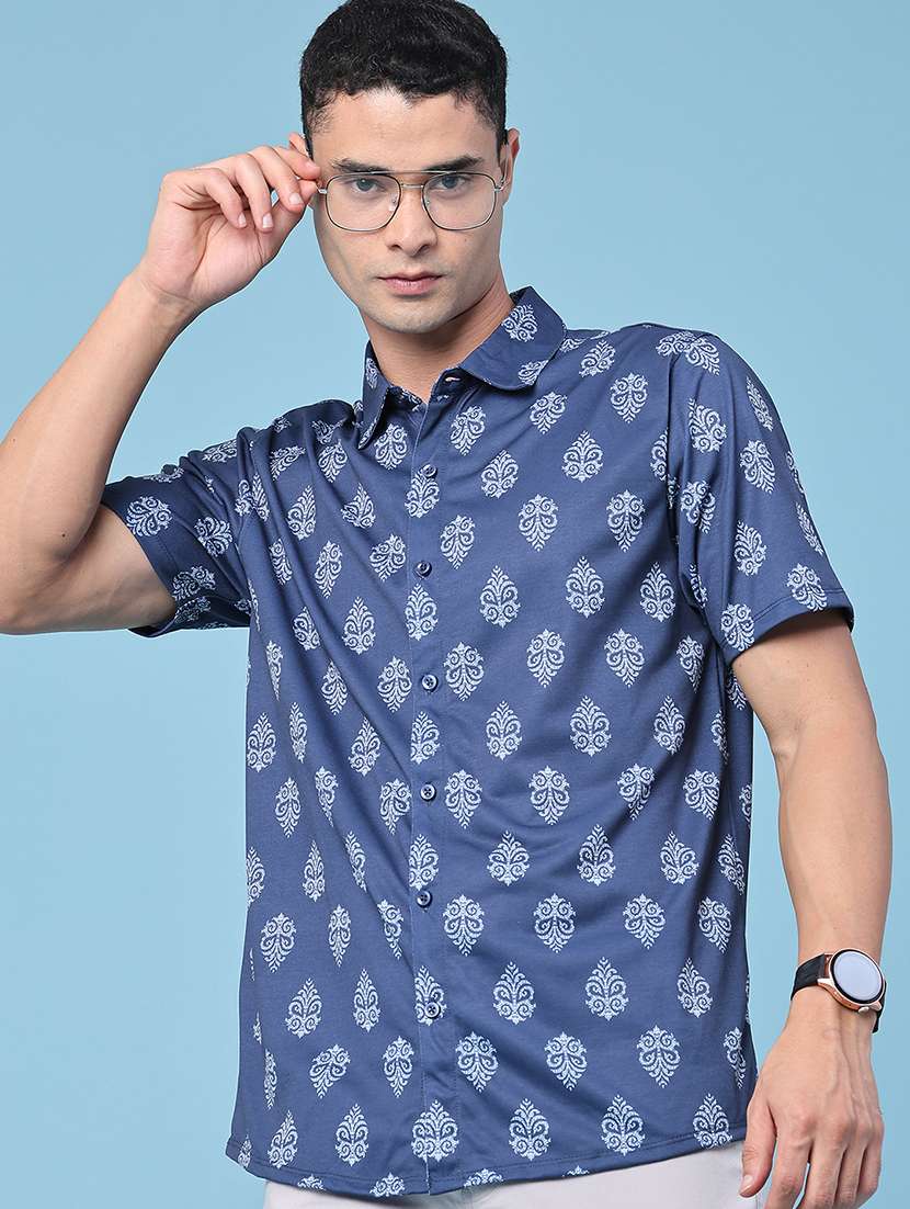 men printed short sleeve regular fit casual shirt