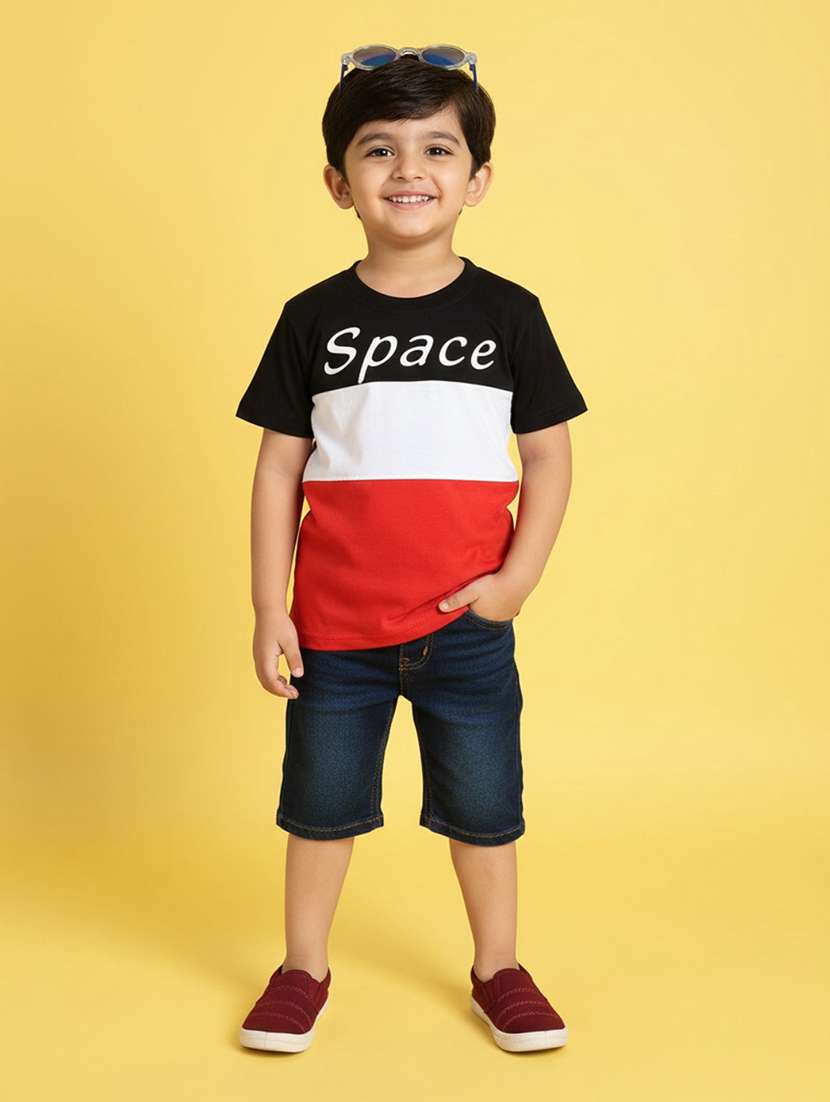 boys colourblocked round neck t-shirt