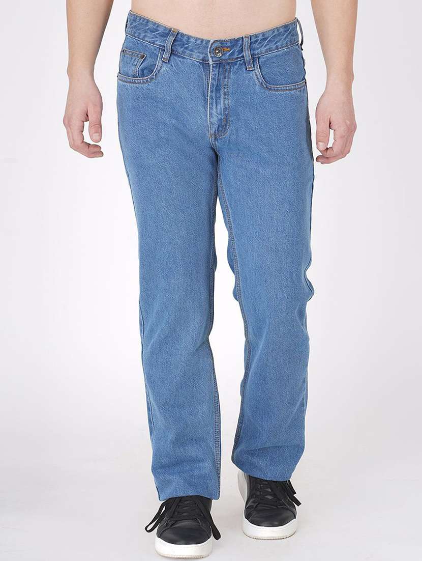 men plain mid rise full length straight jeans