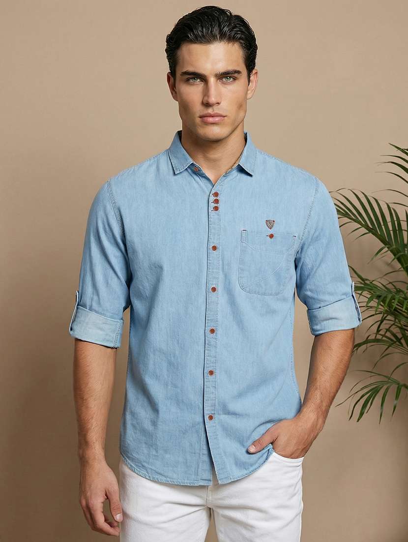 men solid long sleeve regular fit casual shirt