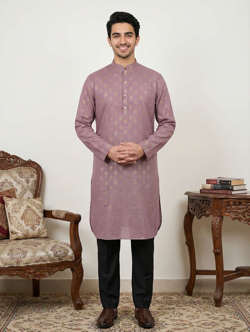 men magenta cotton blend kurta pyjama ethnic wear set