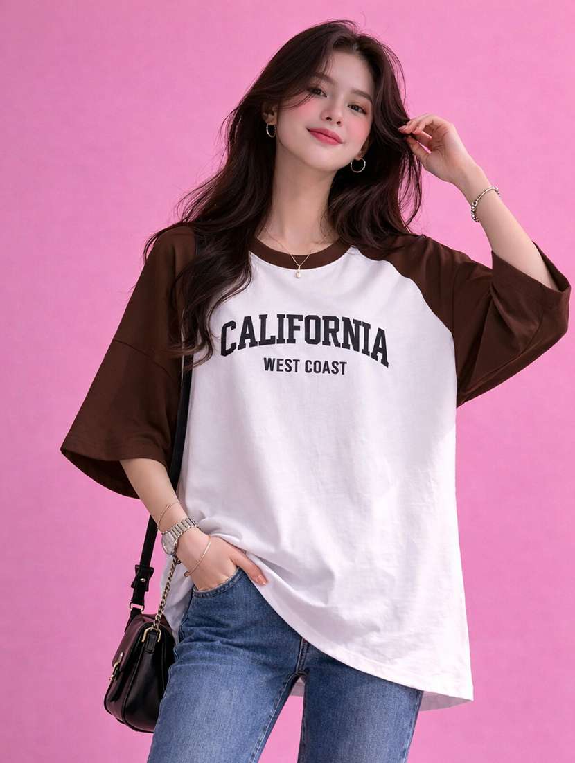 women printed short sleeve oversized t-shirt