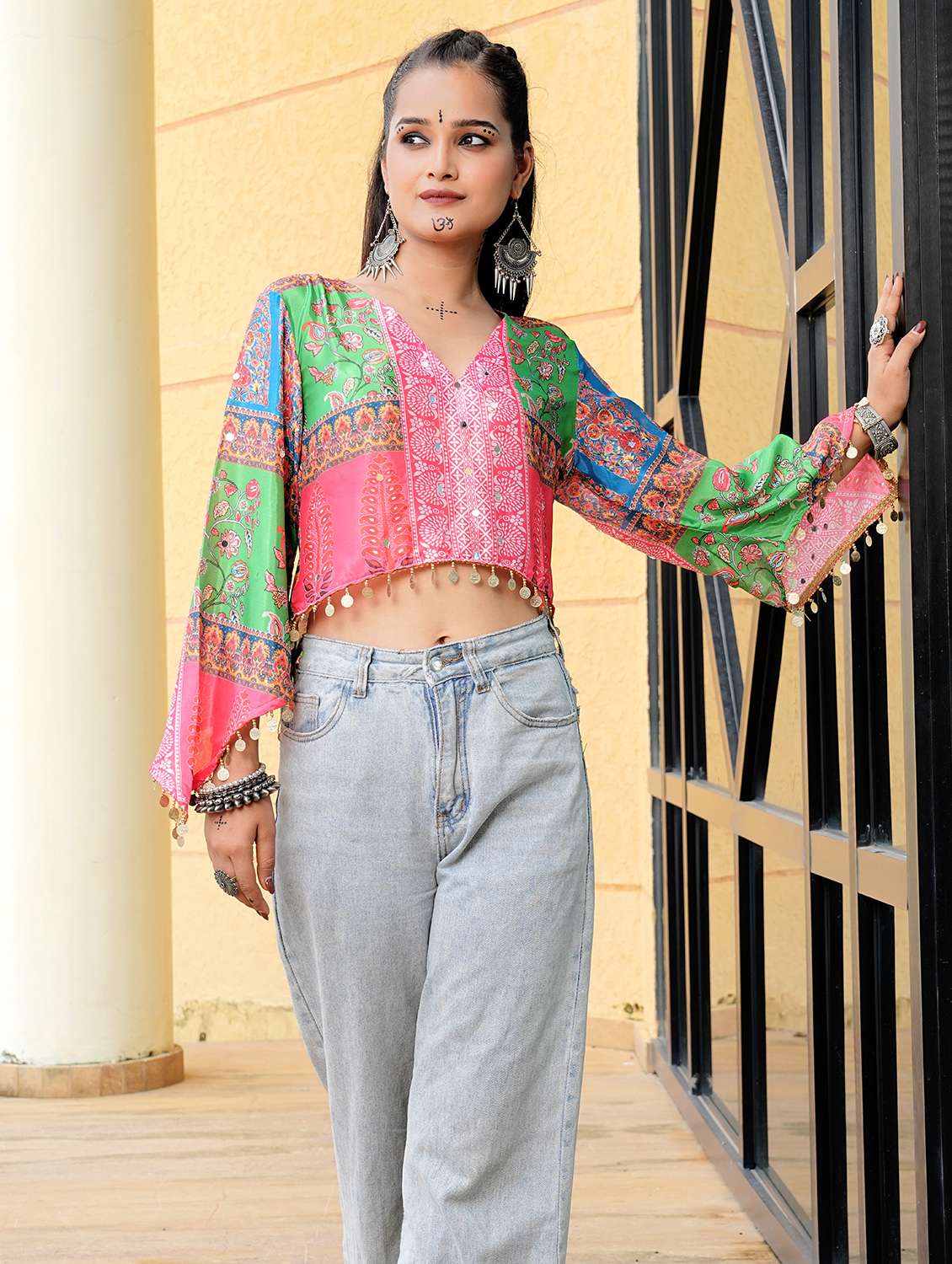 women pink chiffon side slit kurti