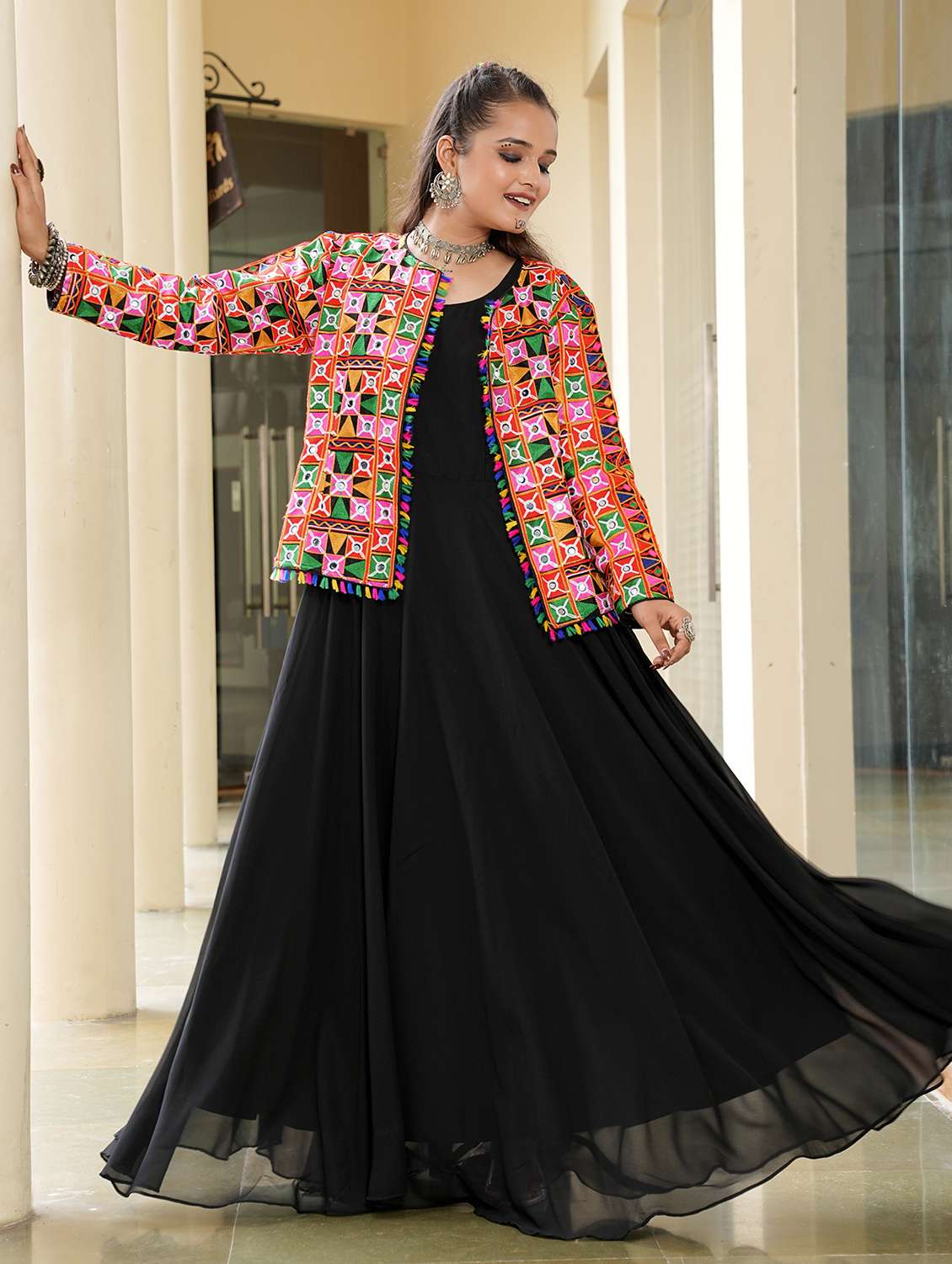 women black georgette flared kurti