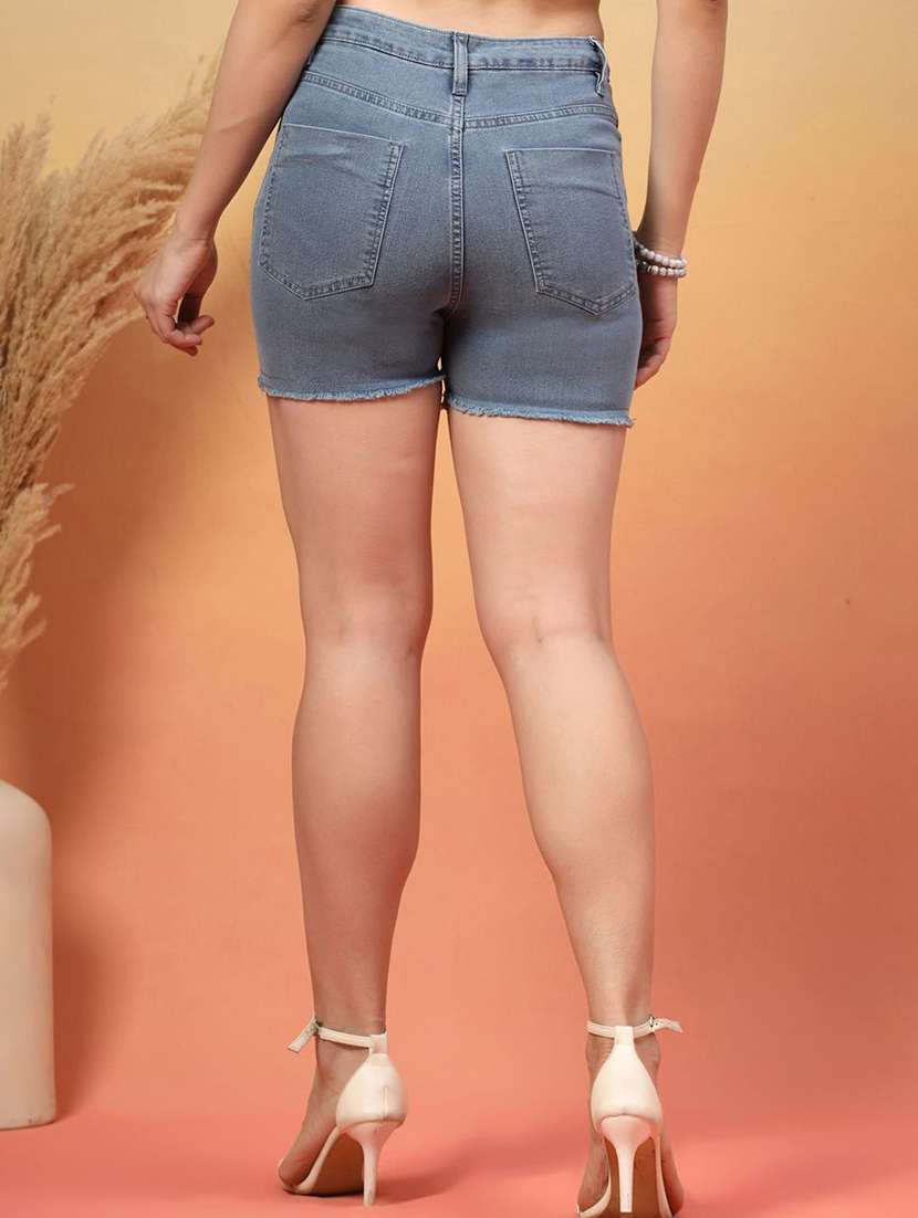 Women Blue Cotton Denim Shorts Short - 22457232 -  Standard Image - 3