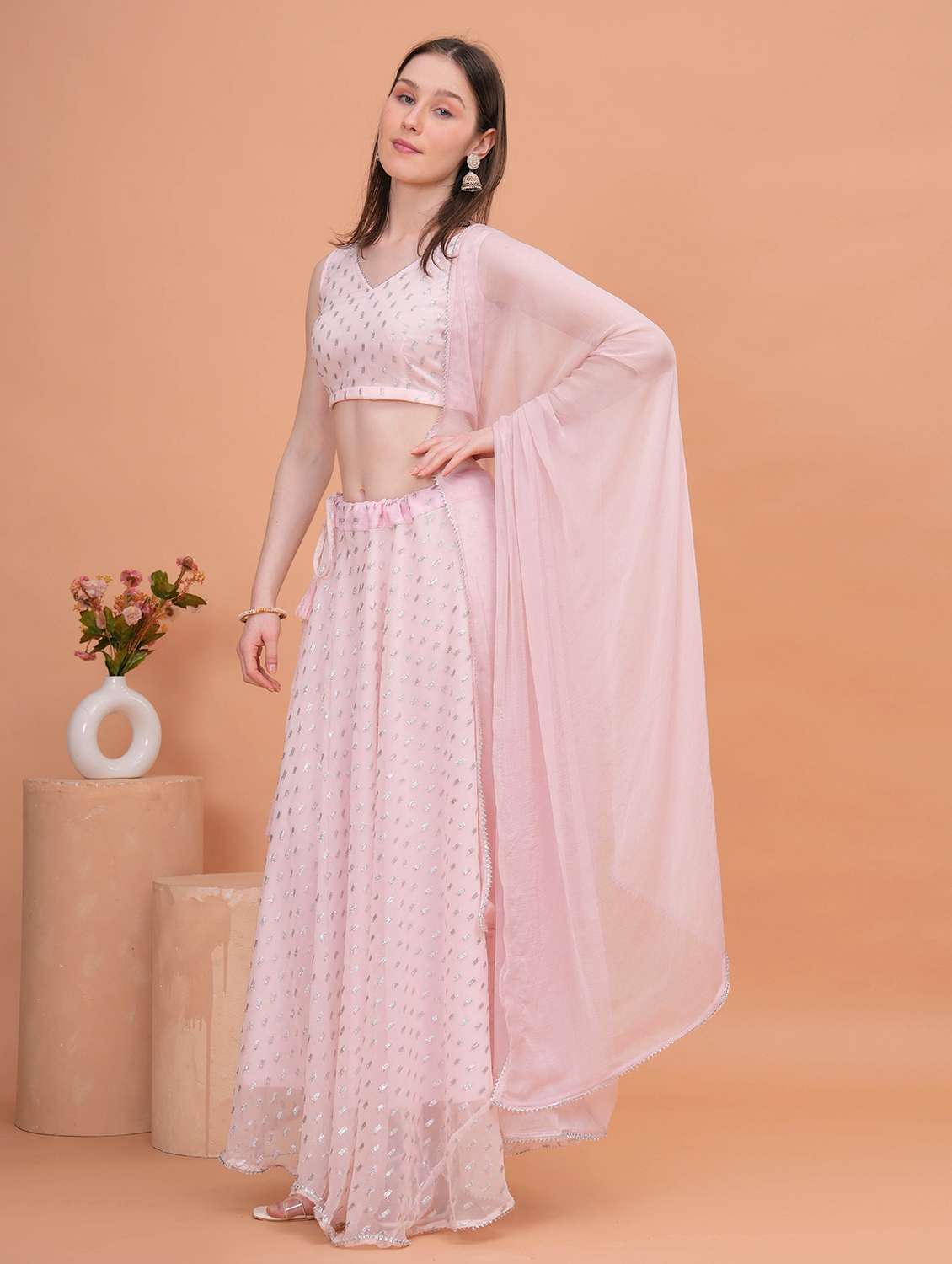 Women Pink Flared Lehenga - 22457237 -  Standard Image - 3