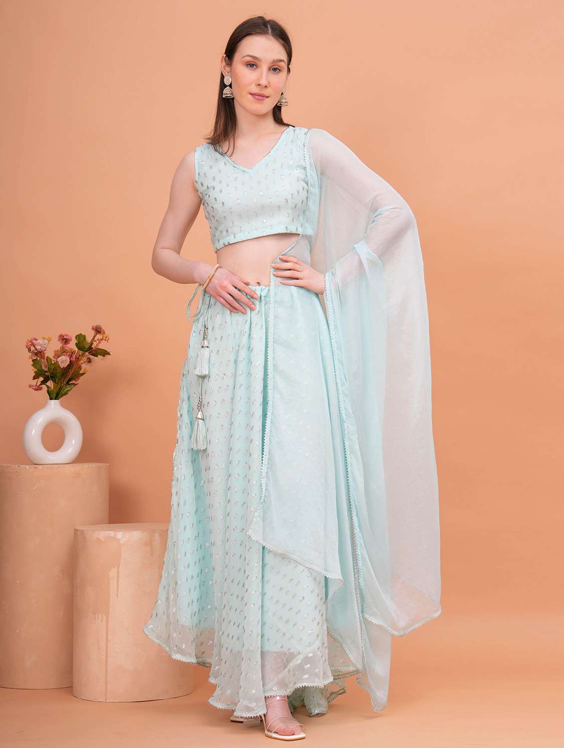 women green flared lehenga