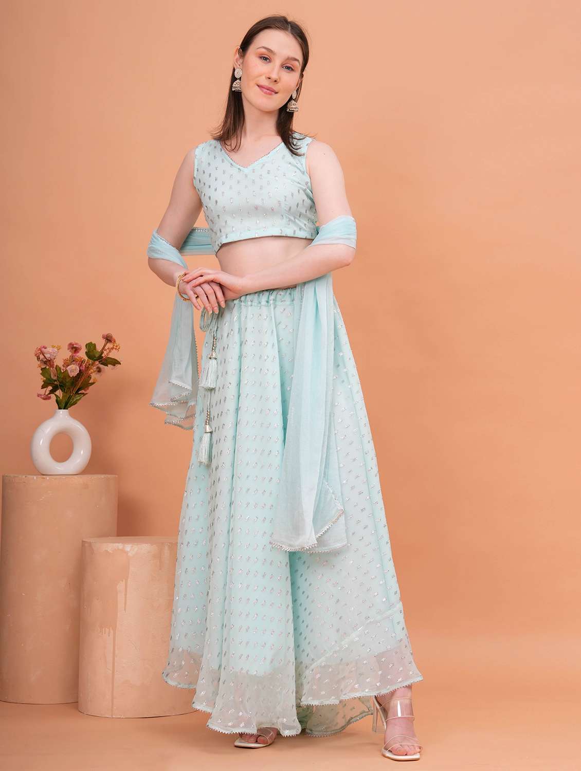 women green flared lehenga - 22457238 -  Standard Image - 3