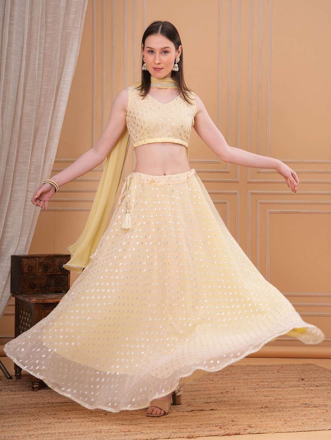 Women Yellow Flared Lehenga - 22457239 -  Standard Image - 3