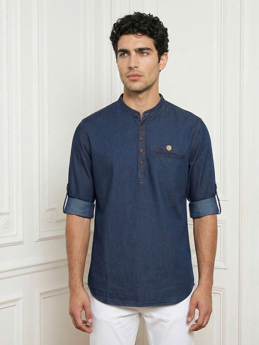 men solid mandarin neck short kurta