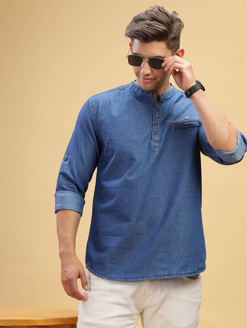 men solid mandarin neck short kurta - 22457242 -  Standard Image - 3