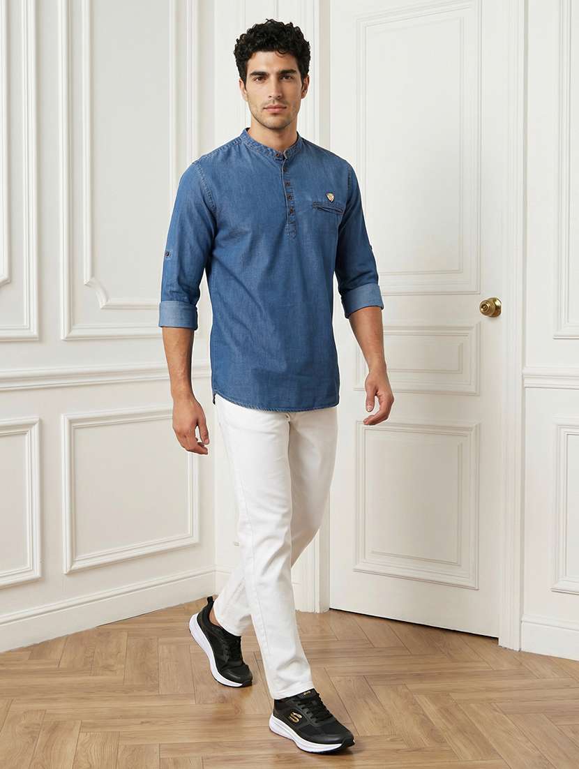 men solid mandarin neck short kurta - 22457242 -  Standard Image - 5