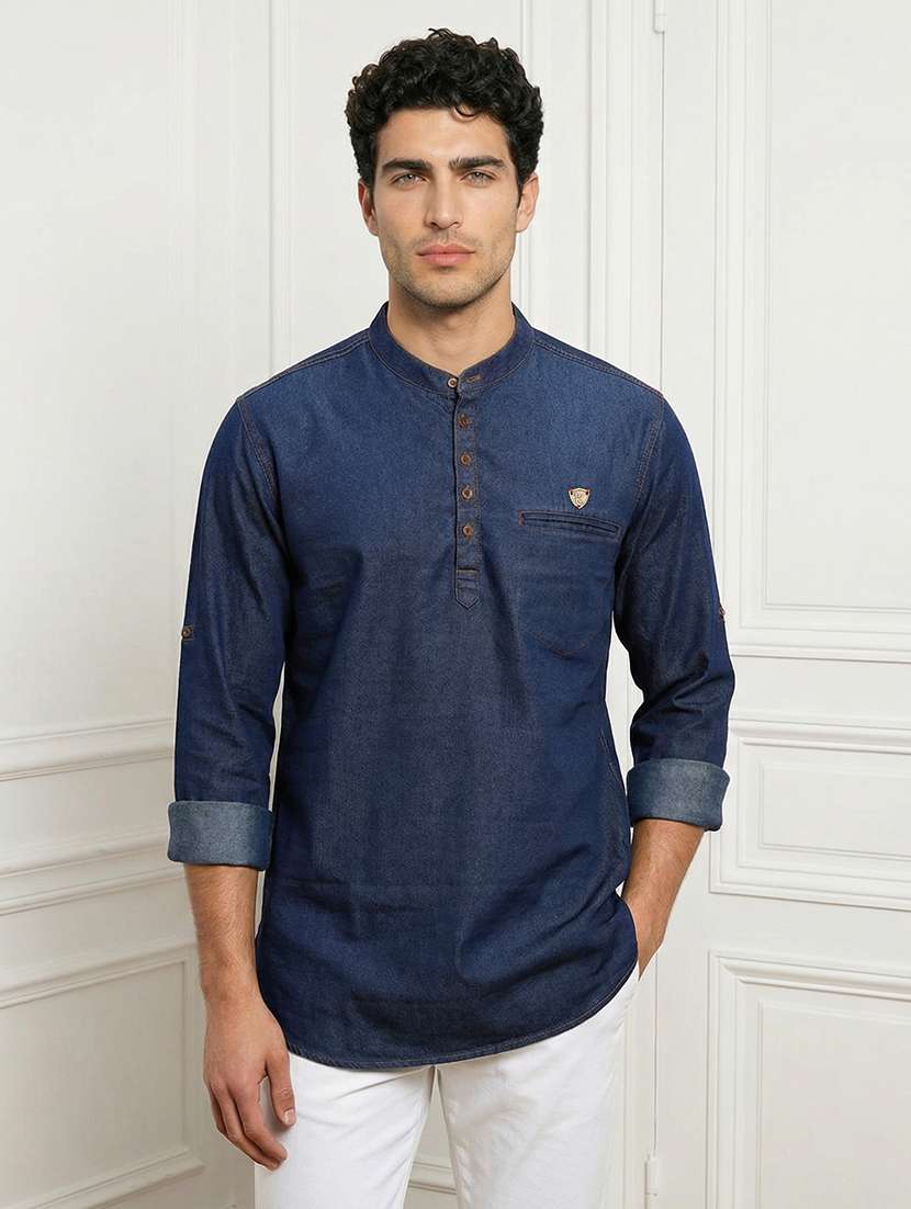 men solid mandarin neck short kurta