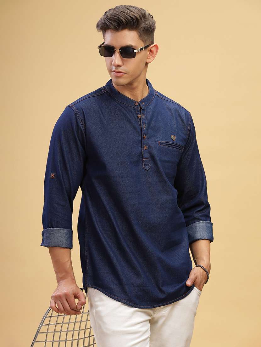 men solid mandarin neck short kurta - 22457243 -  Standard Image - 3