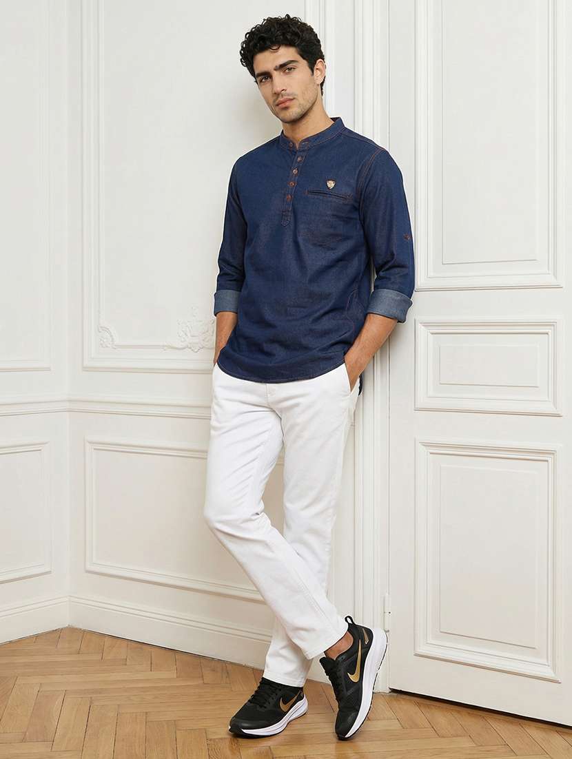 men solid mandarin neck short kurta - 22457243 -  Standard Image - 5