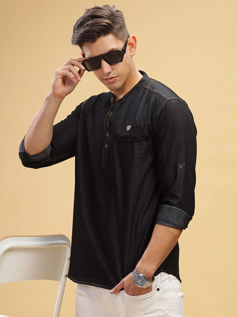 men solid mandarin neck short kurta - 22457244 -  Standard Image - 3