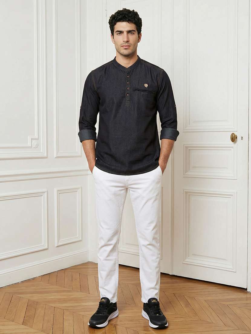 men solid mandarin neck short kurta - 22457244 -  Standard Image - 5