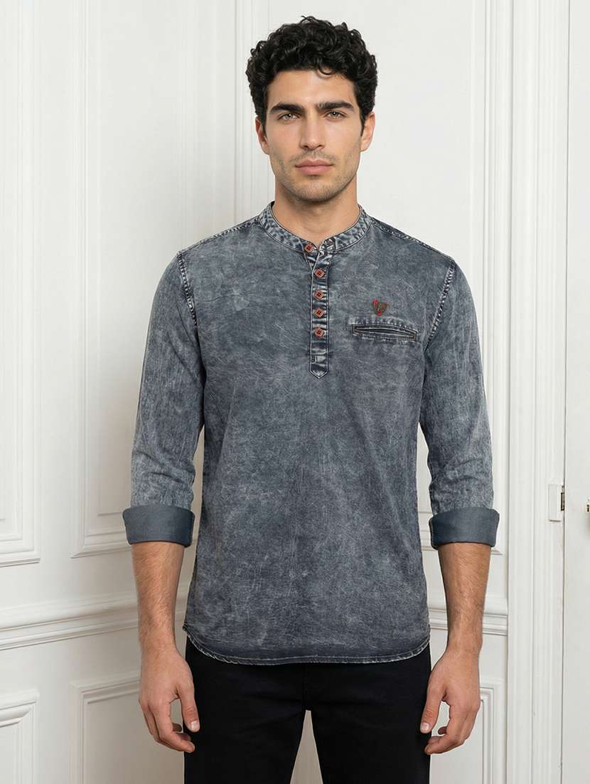 men solid mandarin neck short kurta