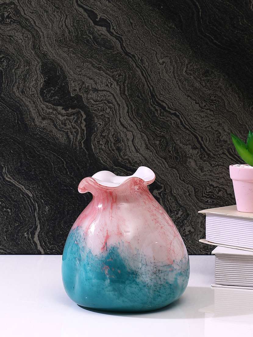 pink textured glass flower vase