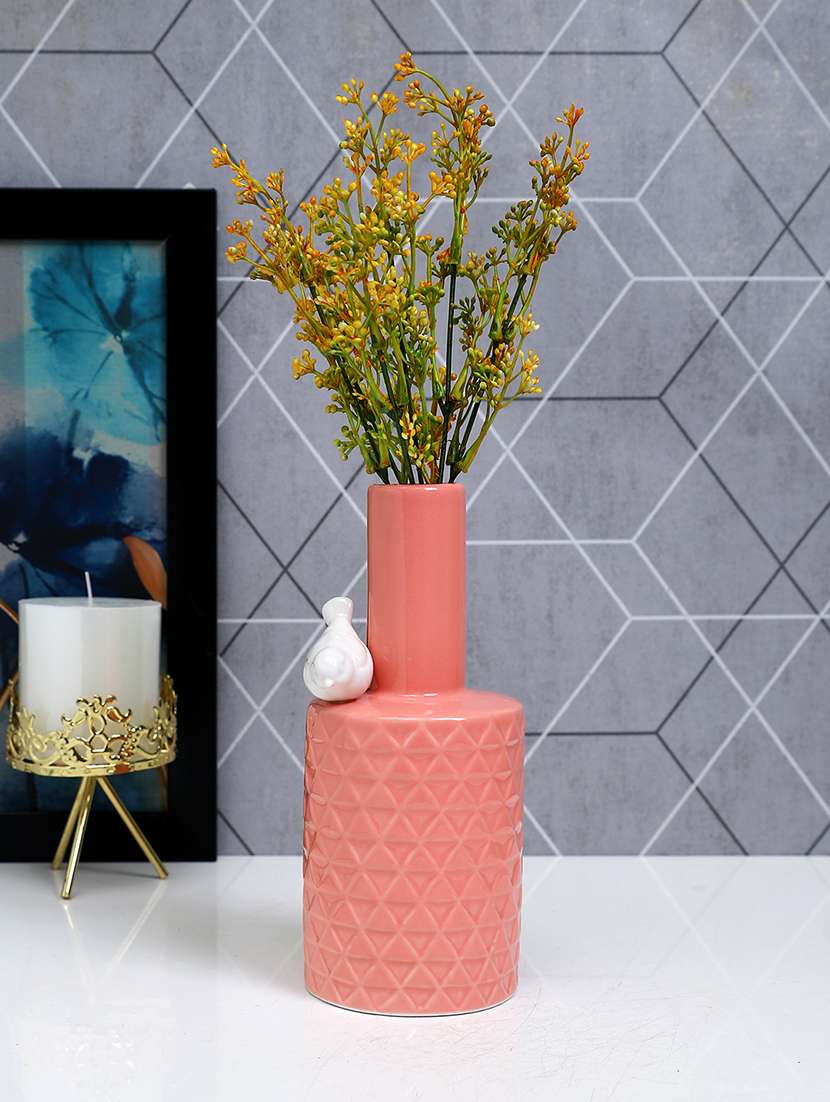 pink textured glass flower vase