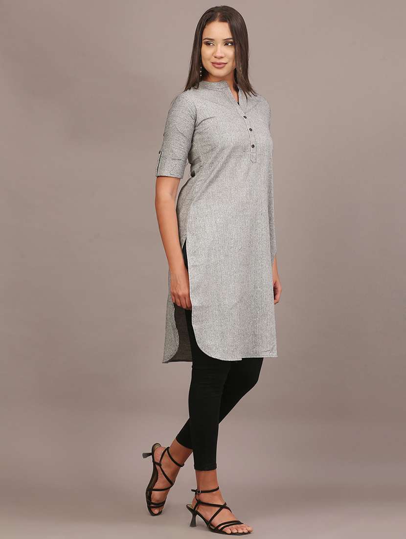 women solid cotton straight kurta - 22457321 -  Standard Image - 3