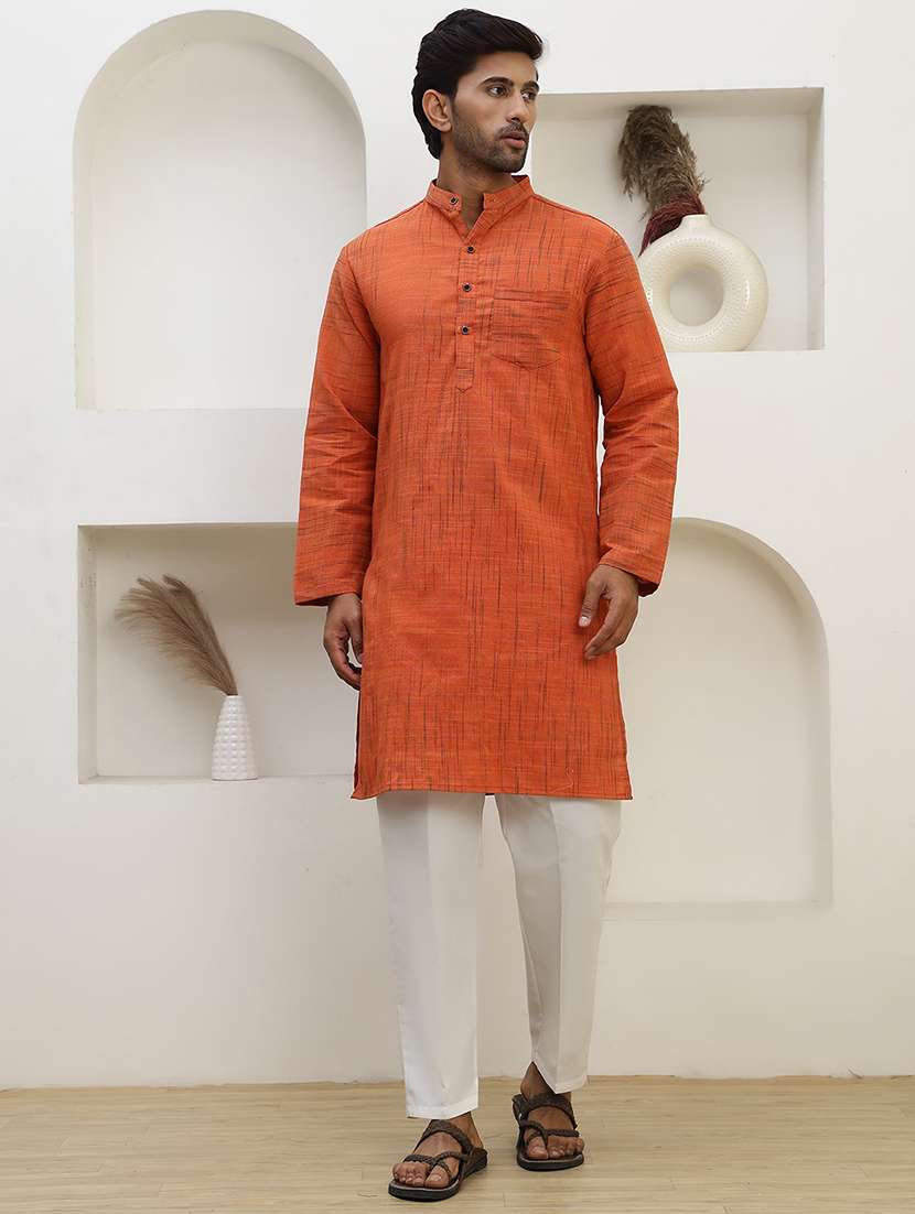 men self design mandarin neck long kurta