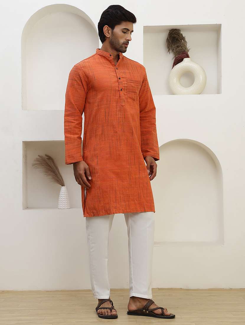 men self design mandarin neck long kurta - 22457334 -  Standard Image - 3