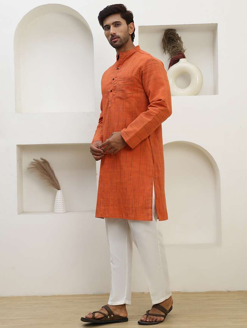 men self design mandarin neck long kurta - 22457334 -  Standard Image - 5
