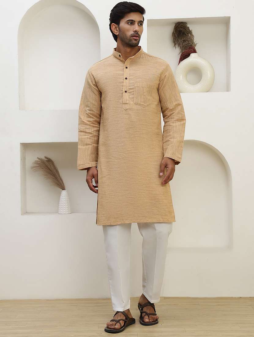 men self design mandarin neck long kurta