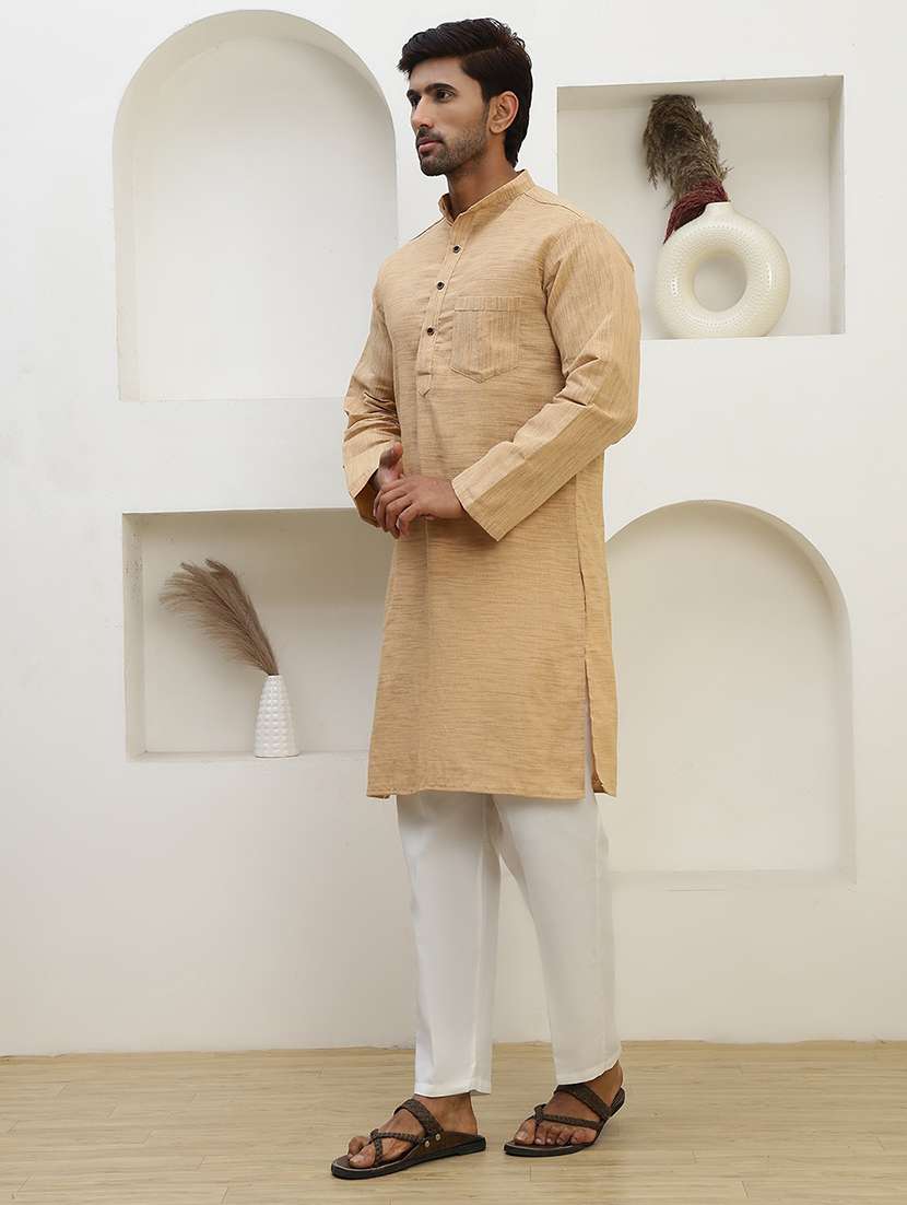 men self design mandarin neck long kurta - 22457336 -  Standard Image - 3