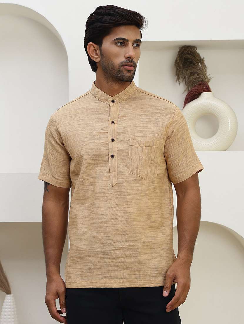 men self design mandarin neck short kurta
