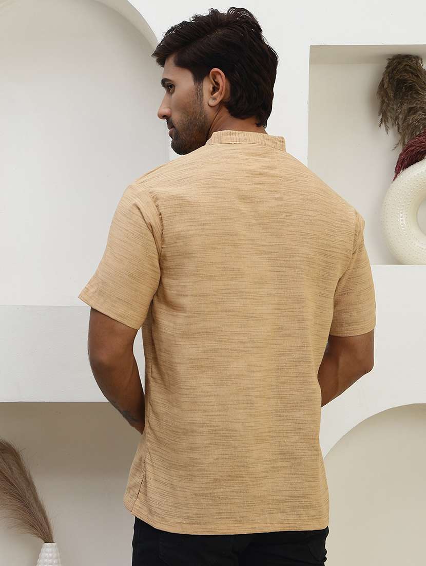 men self design mandarin neck short kurta - 22457337 -  Standard Image - 3