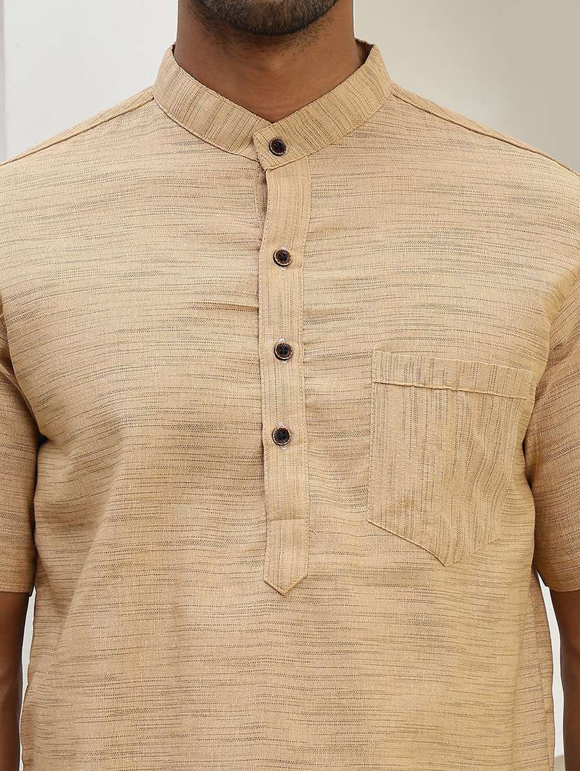 men self design mandarin neck short kurta - 22457337 -  Standard Image - 5
