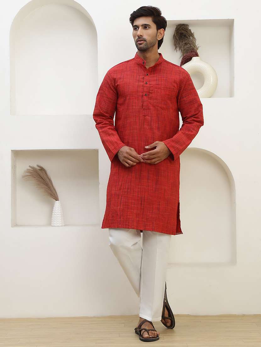 men self design mandarin neck long kurta