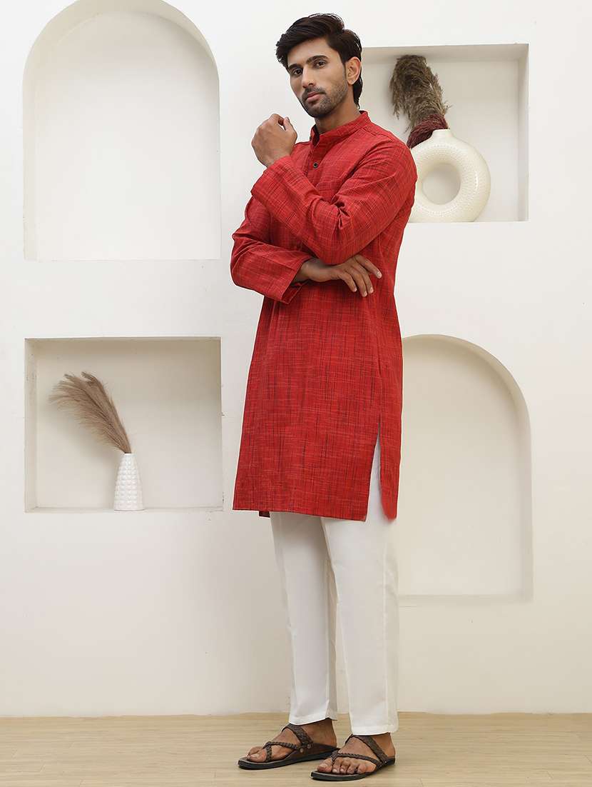 men self design mandarin neck long kurta - 22457338 -  Standard Image - 3